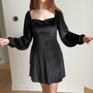 ASOS black velvet dress with gold dots